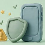 Ilustrasi fitur anti penipuan Android: perisai keamanan dan peringatan penipuan di layar HP