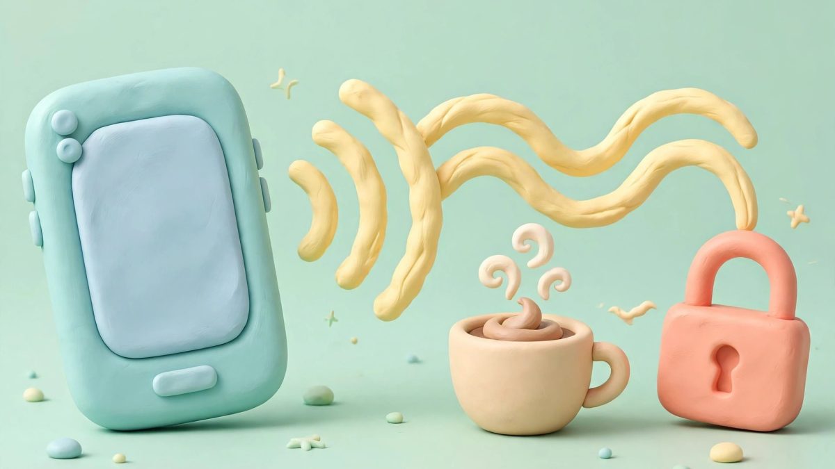 Cara Aman Memakai HP Android di WiFi Publik 1 Ilustrasi HP Android di WiFi publik dengan gembok pengaman