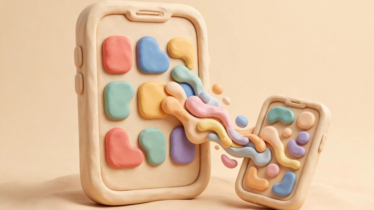 Ilustrasi HP Android beralih ke ColorOS 17 bergaya clay